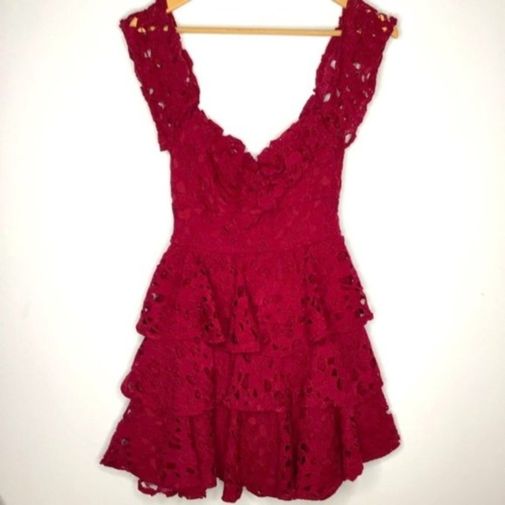 LUXXEL CROTCHED OFF SHOULDER TIERED DRESS